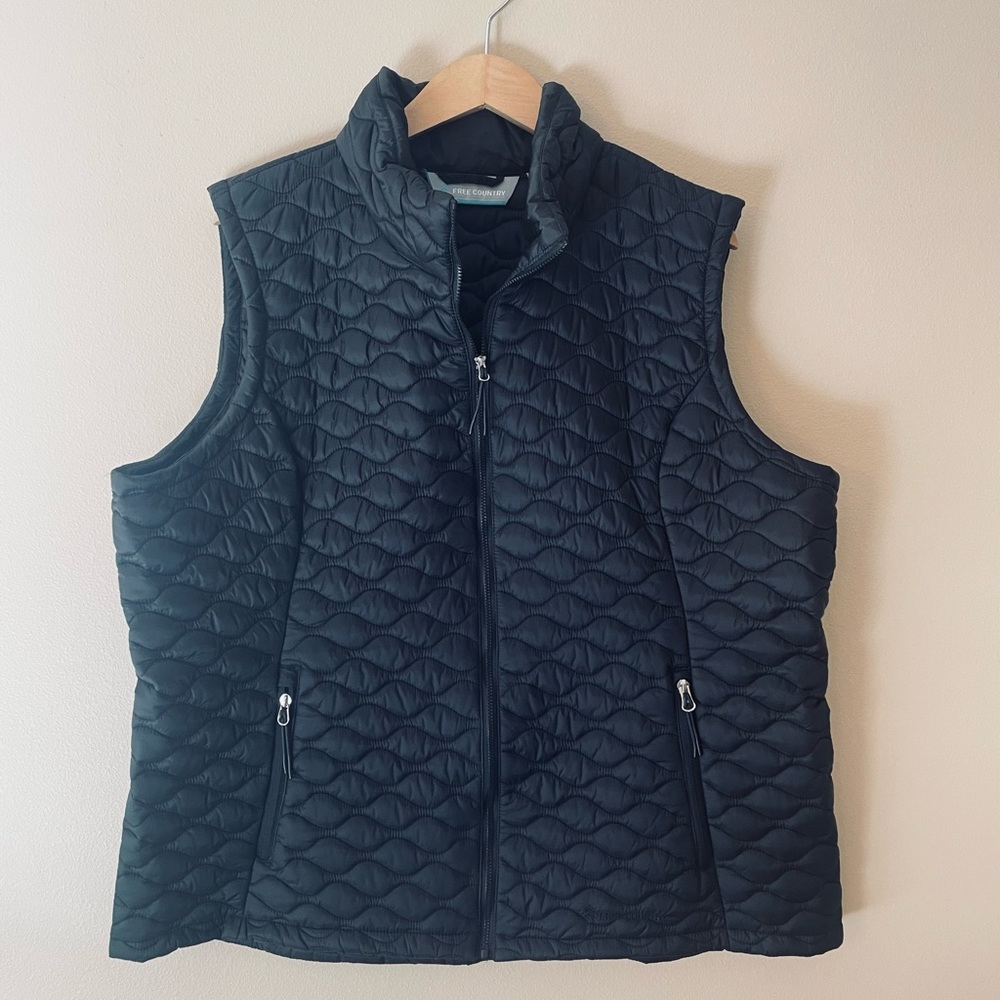 Free Country Black Zip Up Quilted Vest Size XXL in Excellent Condition